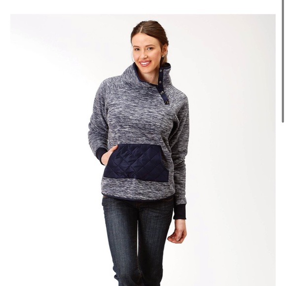 Roper Navy Microfiber Fleece Pullovet - Picture 4 of 5